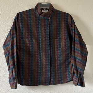 VTG College Town Mock Neck Houndstooth Button Up Shirt Women’s 9/10 Multicolored